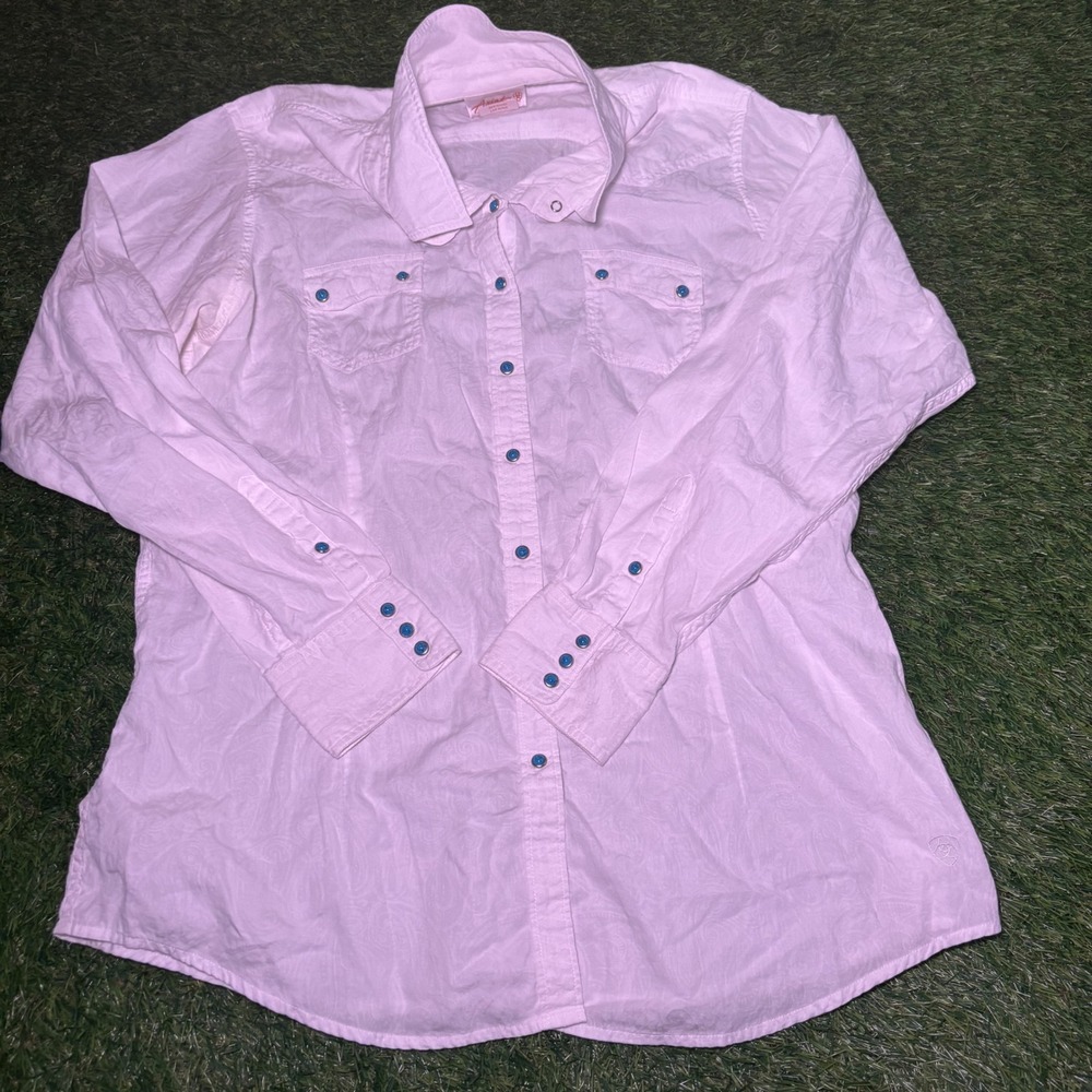 Ariat Womens White Paisley Jacquard Western Snap Front Shirt XL Blue Snaps